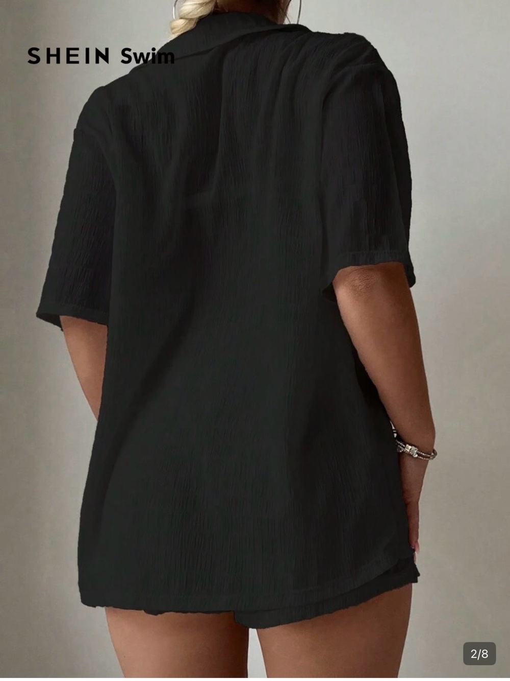 SHEIN Black Short Sleeve Swim Coverup Shirt and Shorts Set - Picture 2 of 3
